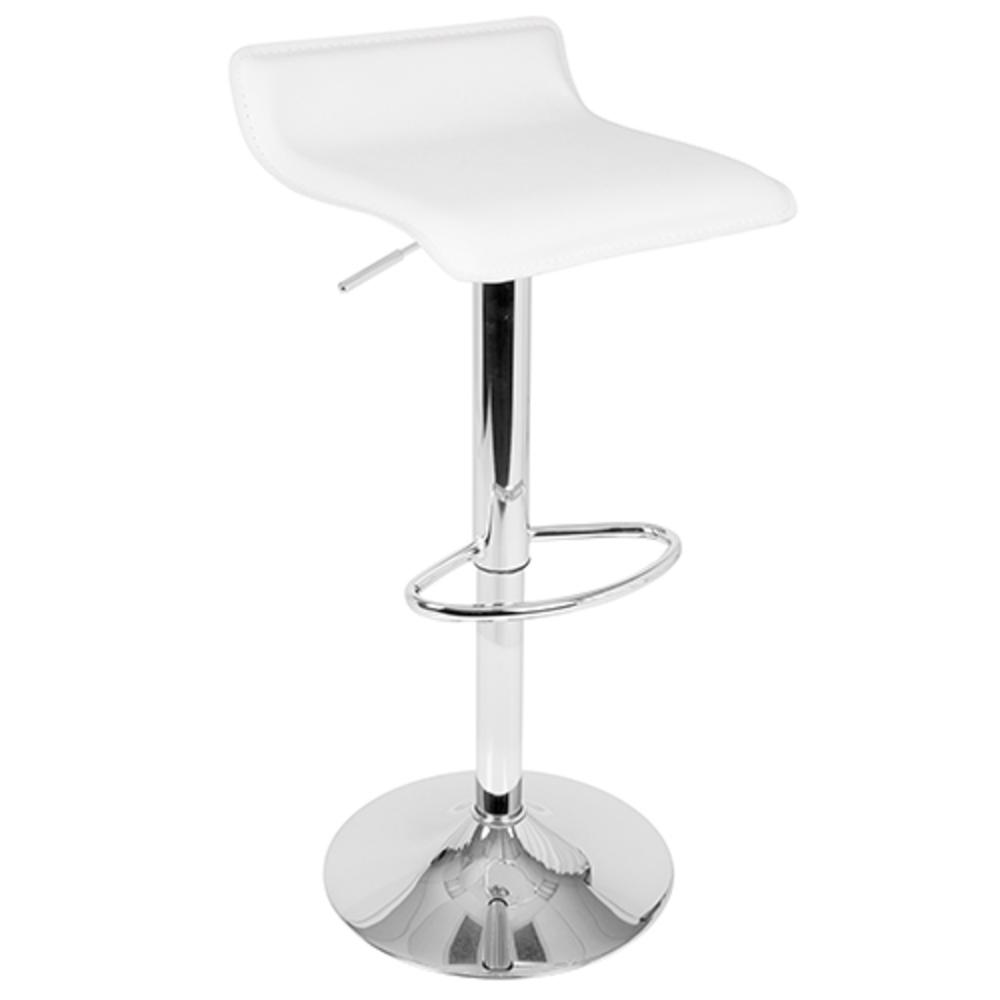 Ale Contemporary Adjustable Barstool in White PU Leather - Set of 2. Picture 2