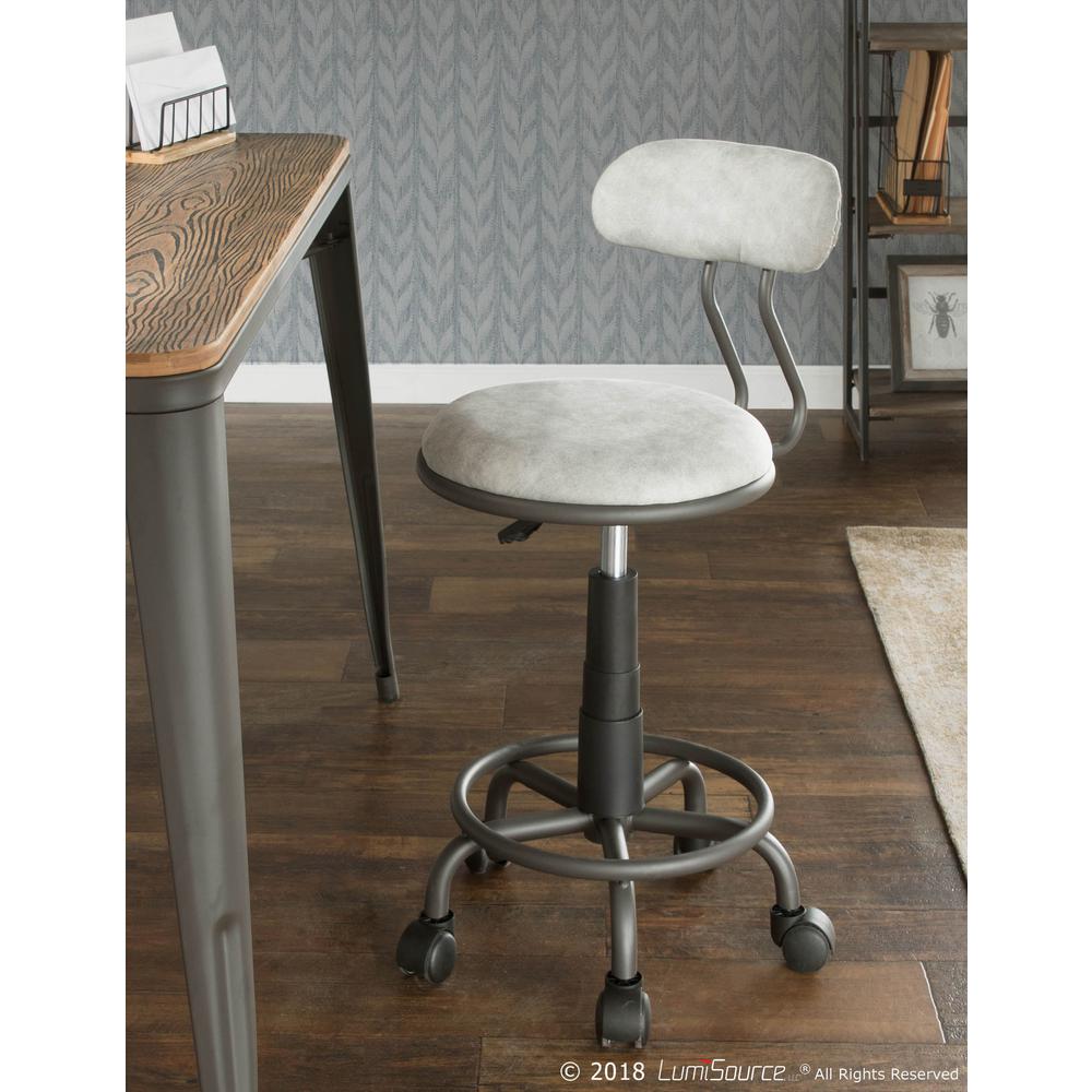 Swift Industrial Task Chair in Grey Metal and Light Grey Faux Leather. Picture 7