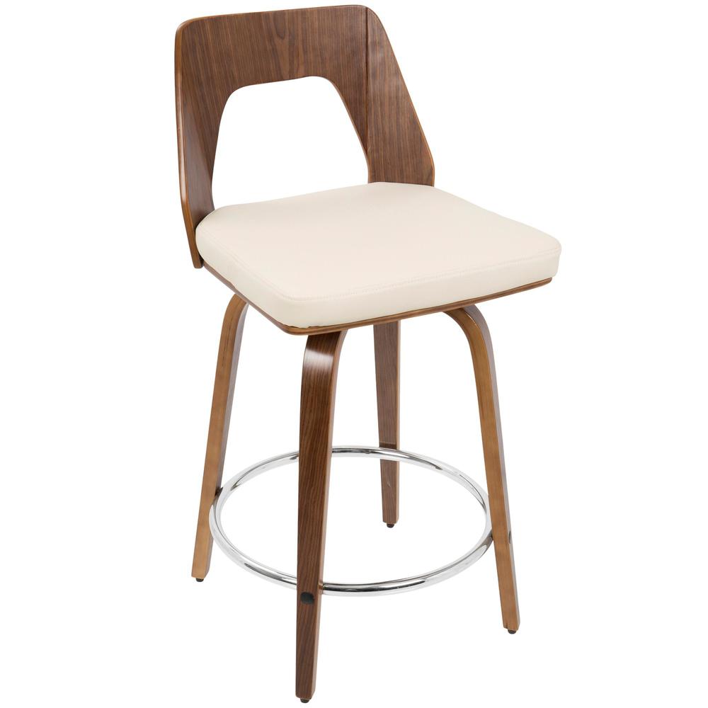 Trilogy Mid-Century Modern Counter Stool in Walnut and Cream Faux Leather - Set of 2. Picture 3