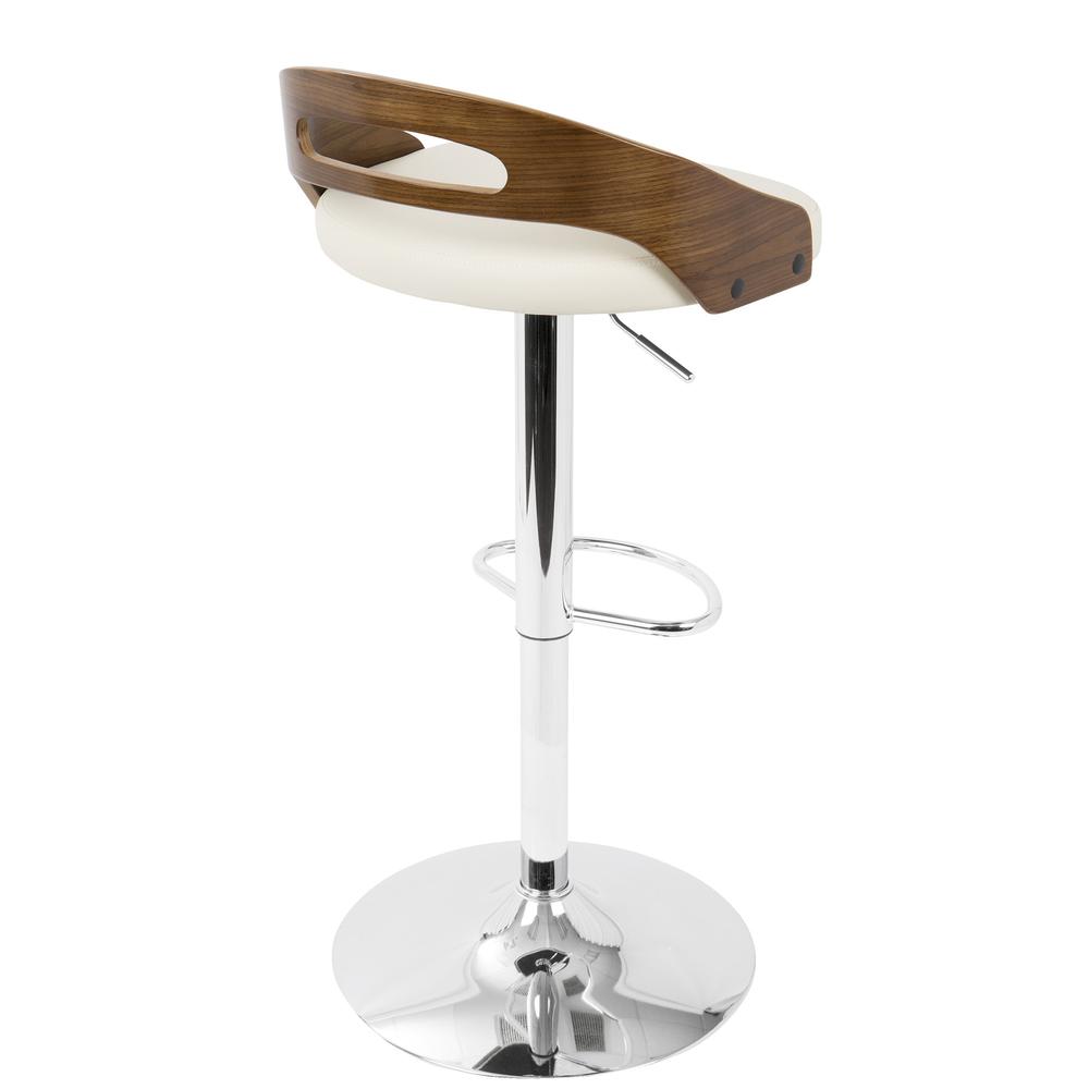 Cassis Mid-Century Modern Adjustable Barstool with Swivel in Walnut And Cream Faux Leather. Picture 4