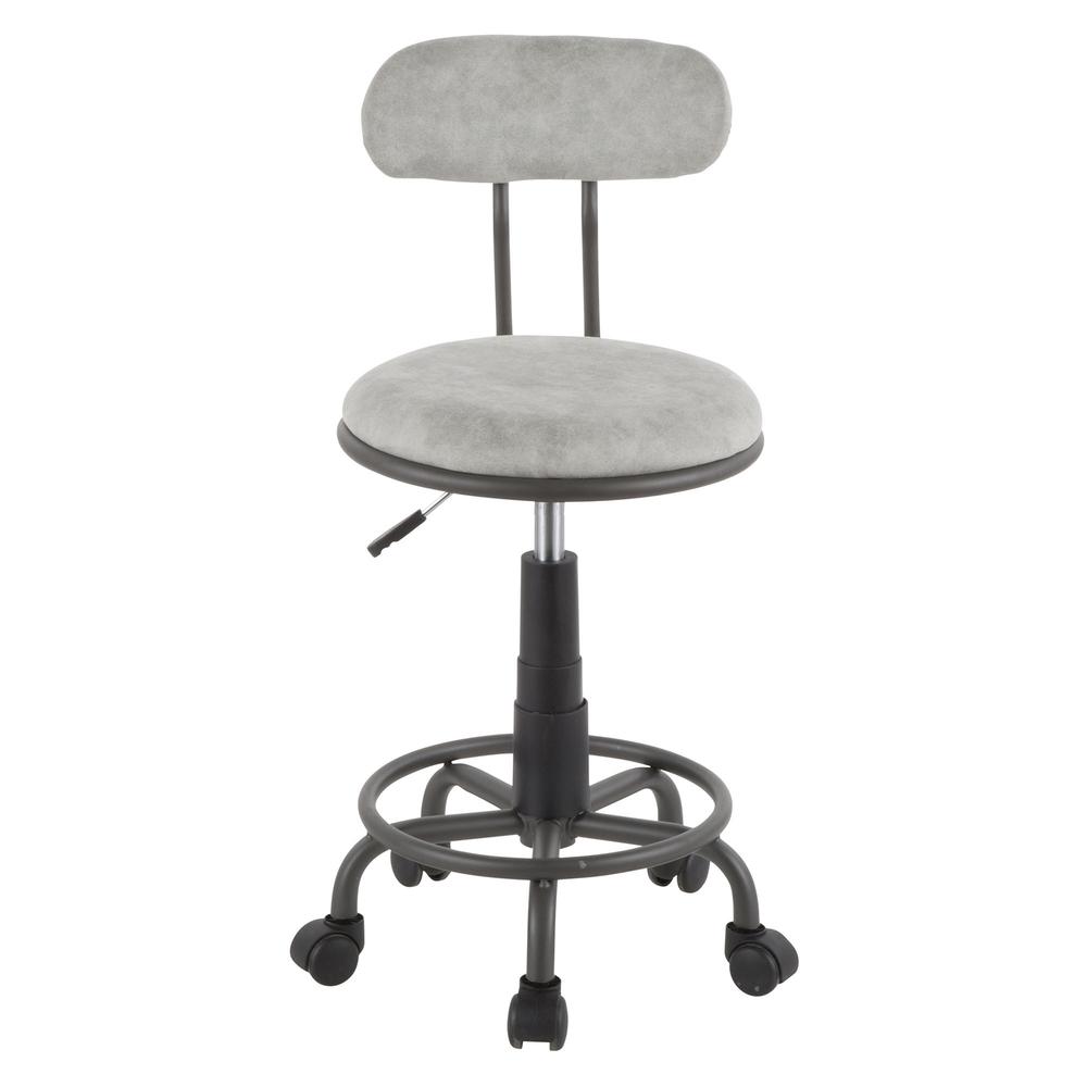 Swift Industrial Task Chair in Grey Metal and Light Grey Faux Leather. Picture 5