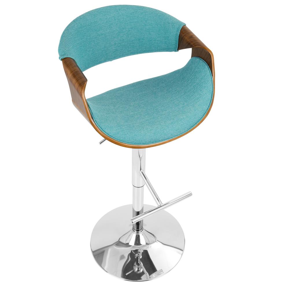 Curvo Mid-Century Modern Adjustable Barstool with Swivel in Walnut and Teal. Picture 7