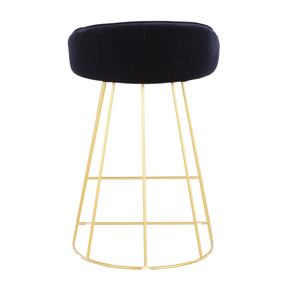 Canary Contemporary Counter Stool in Gold with Blue Velvet - Set of 2. Picture 5