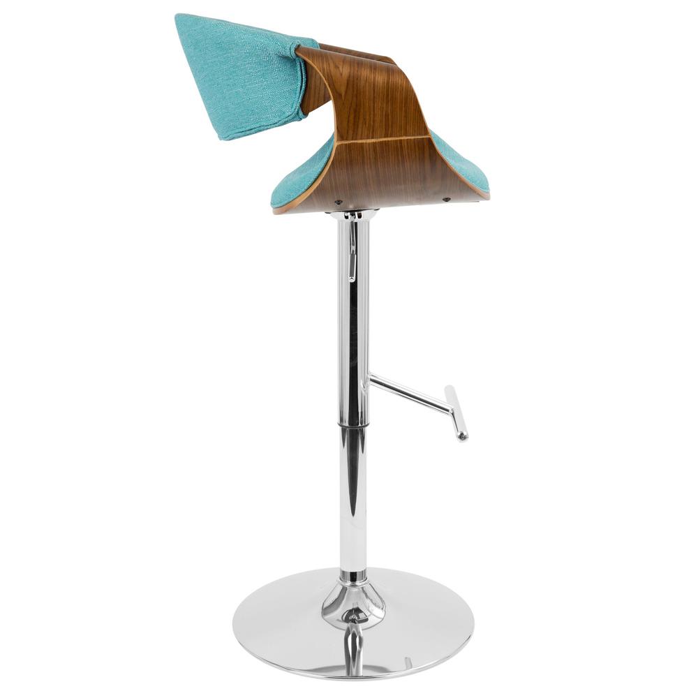 Curvo Mid-Century Modern Adjustable Barstool with Swivel in Walnut and Teal. Picture 3