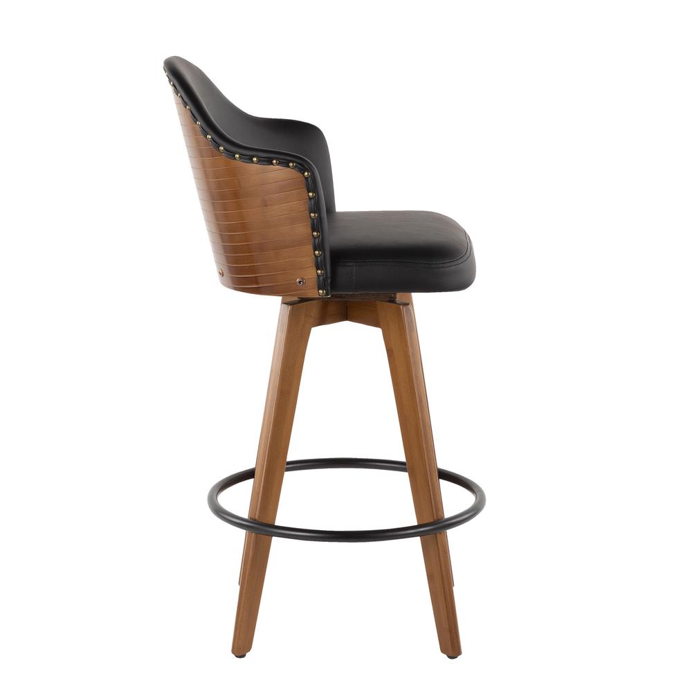 Ahoy Mid-Century Counter Stool in Walnut and Black Faux Leather. Picture 2