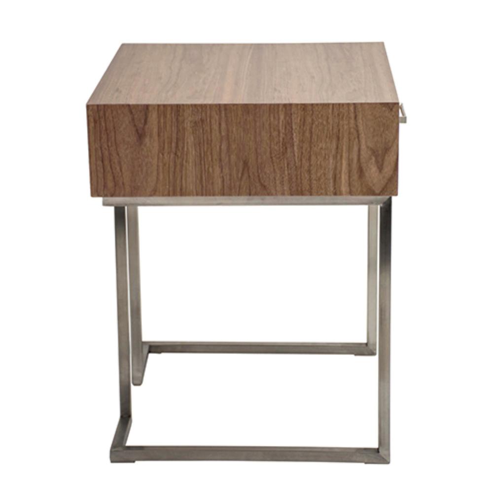 Roman Contemporary End Table in Walnut Wood and Stainless Steel. Picture 2