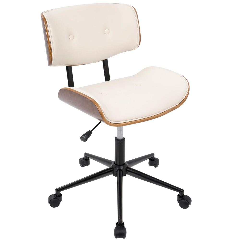 Lombardi Mid-Century Modern Adjustable Office Chair with Swivel in Walnut and Cream. Picture 2