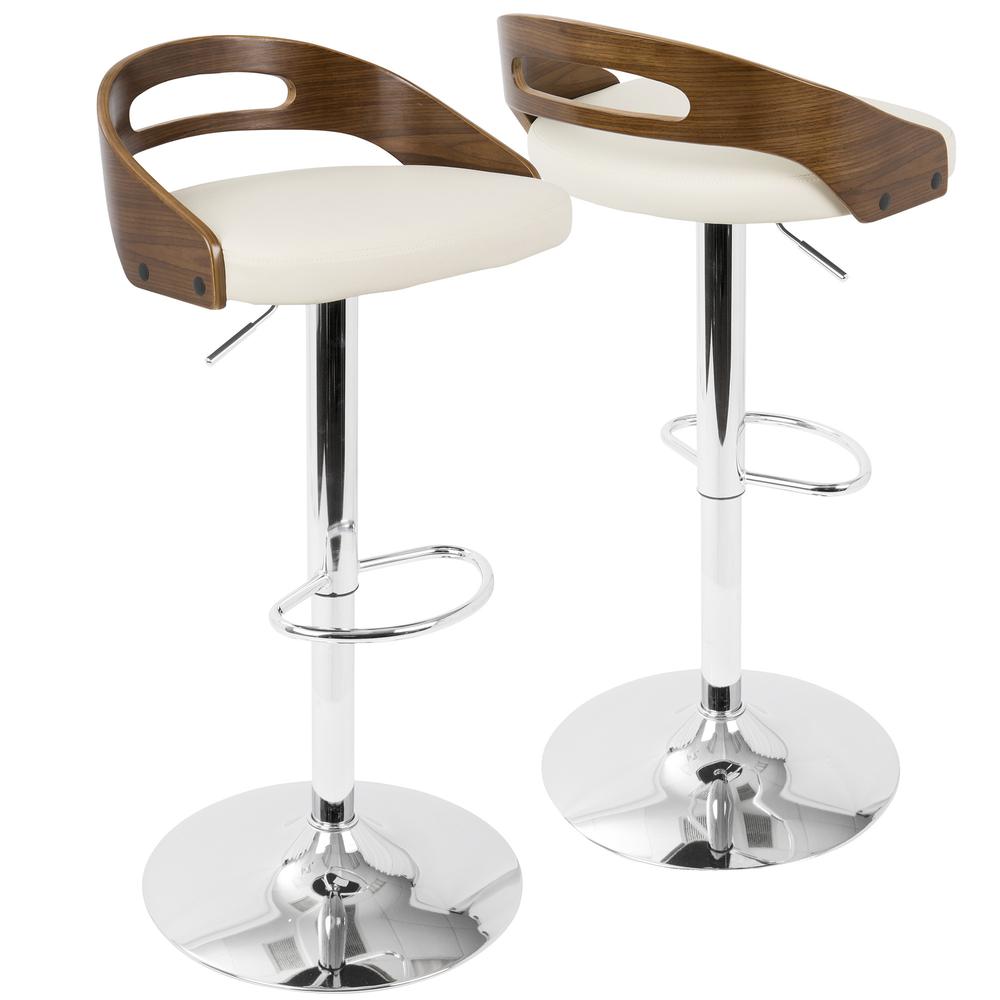 Cassis Mid-Century Modern Adjustable Barstool with Swivel in Walnut And Cream Faux Leather. Picture 1