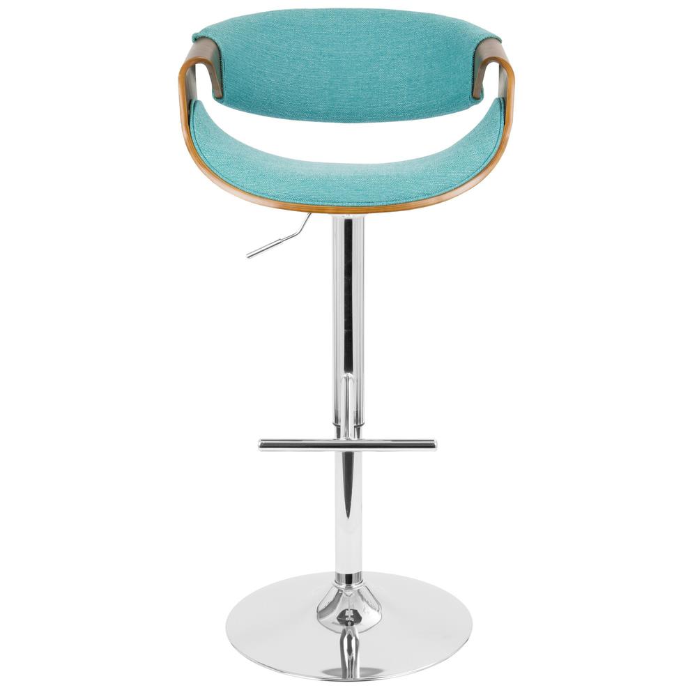 Curvo Mid-Century Modern Adjustable Barstool with Swivel in Walnut and Teal. Picture 6