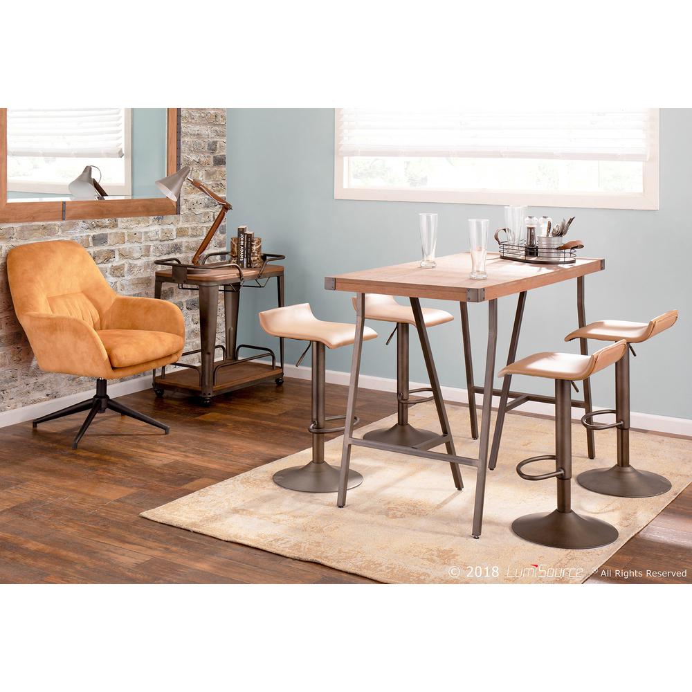 Ale Industrial Barstool in Antique Metal and Camel Faux Leather - Set of 2. Picture 9