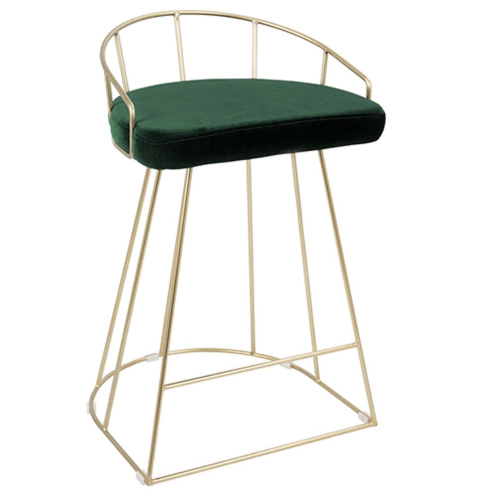 Canary Contemporary-Glam Counter Stool in Gold with Green Velvet - Set of 2. Picture 2