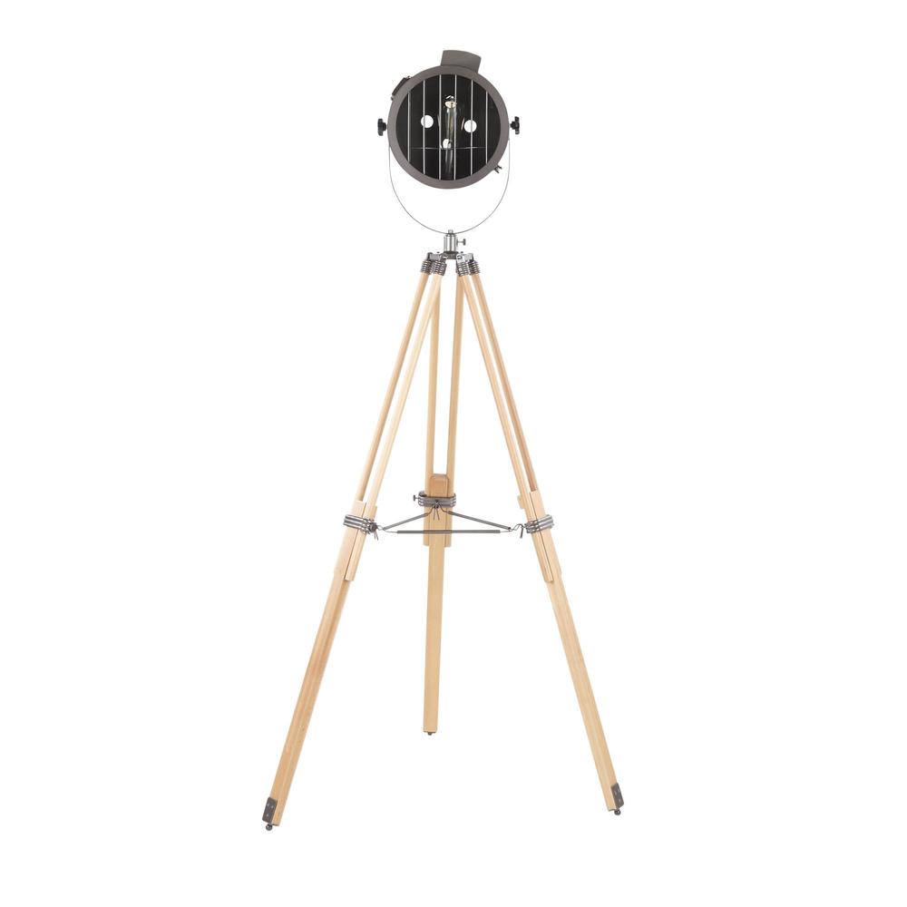 Ahoy Industrial Floor Lamp in Natural Wood and Antique Metal. Picture 6