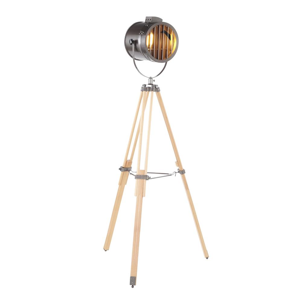 Ahoy Industrial Floor Lamp in Natural Wood and Antique Metal. Picture 2