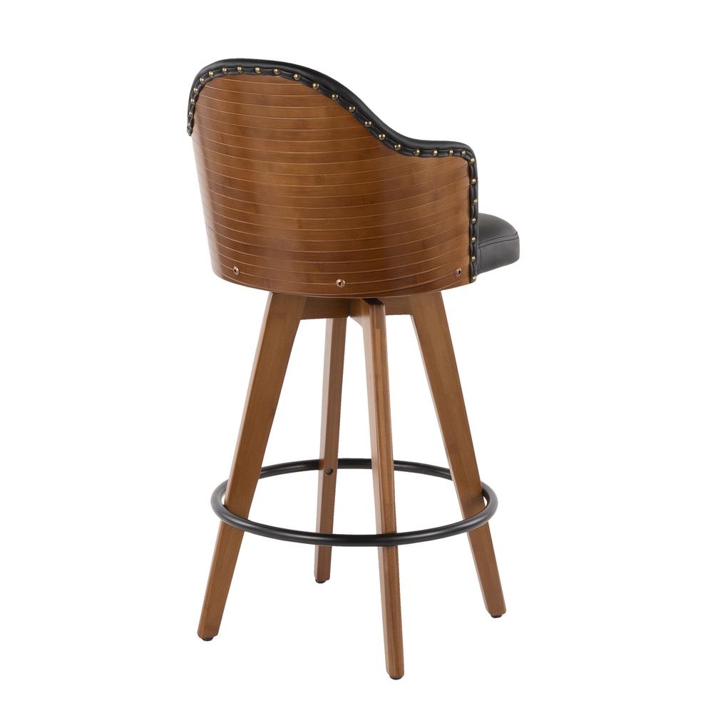 Ahoy Mid-Century Counter Stool in Walnut and Black Faux Leather. Picture 3