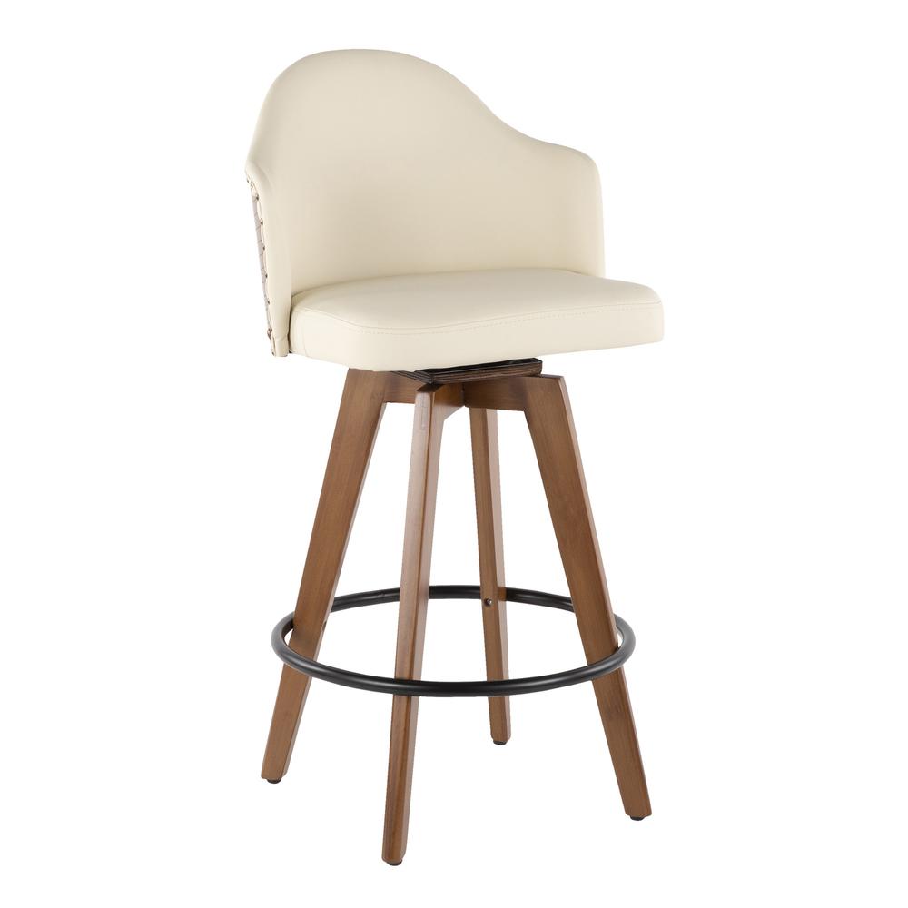 Ahoy Mid-Century Counter Stool in Walnut and Cream Faux Leather. Picture 6