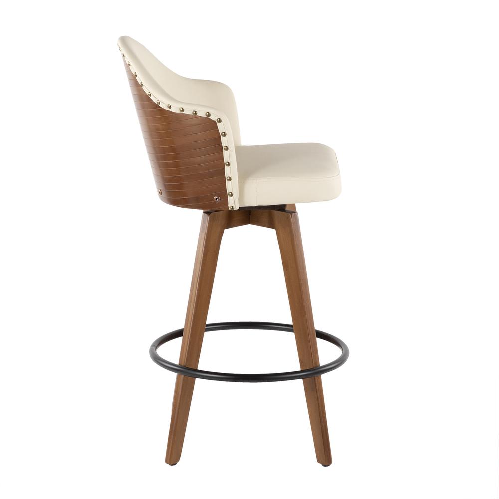 Ahoy Mid-Century Counter Stool in Walnut and Cream Faux Leather. Picture 7