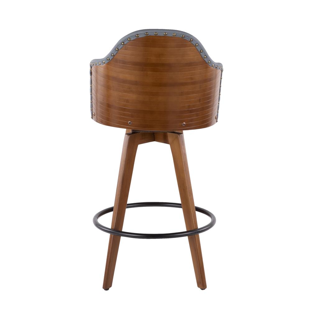 Ahoy Mid-Century Counter Stool in Walnut and Grey Faux Leather. Picture 2