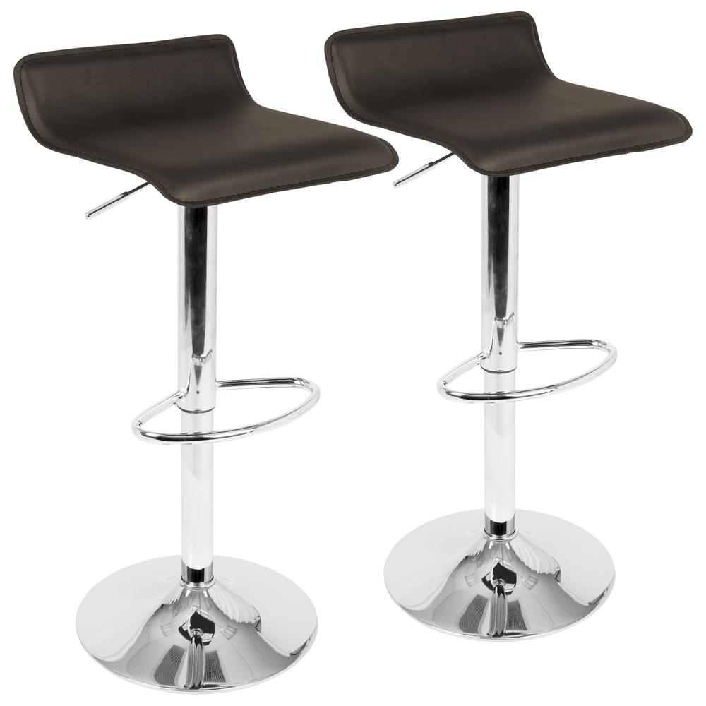 Ale Contemporary Adjustable Barstool in Brown PU Leather - Set of 2. Picture 1