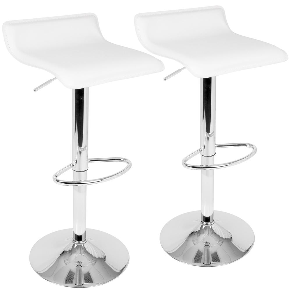 Ale Contemporary Adjustable Barstool in White PU Leather - Set of 2. Picture 1
