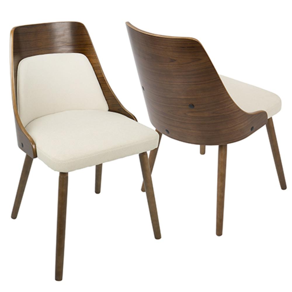 Anabelle Mid-Century Modern Dining/Accent Chair in Walnut and Cream Fabric. Picture 1