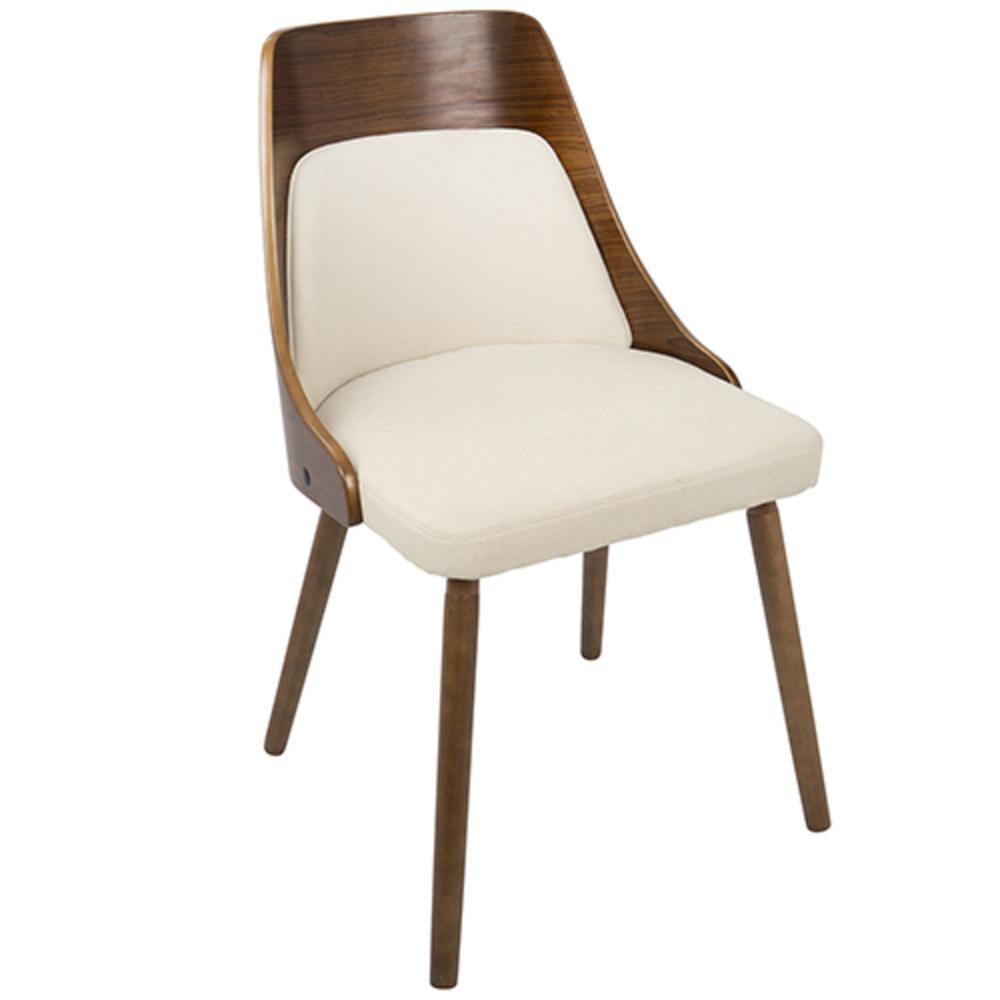 Anabelle Mid-Century Modern Dining/Accent Chair in Walnut and Cream Fabric. Picture 2