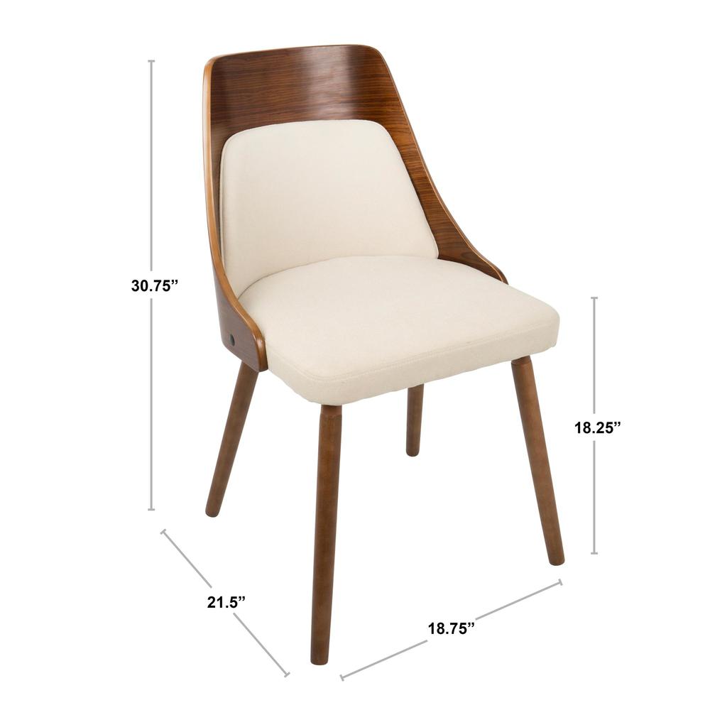 Anabelle Mid-Century Modern Dining/Accent Chair in Walnut and Cream Fabric. Picture 8