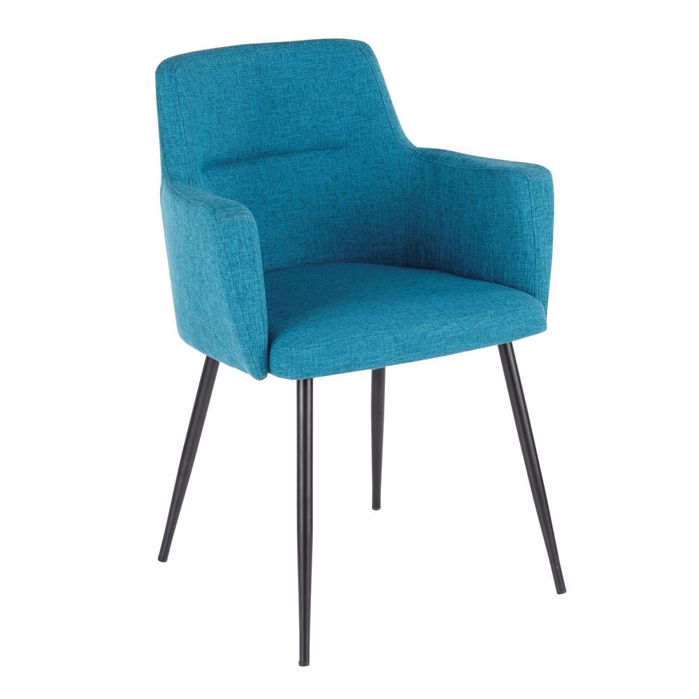 Andrew Contemporary Dining/Accent Chair in Black with Teal Fabric - Set of 2. Picture 2