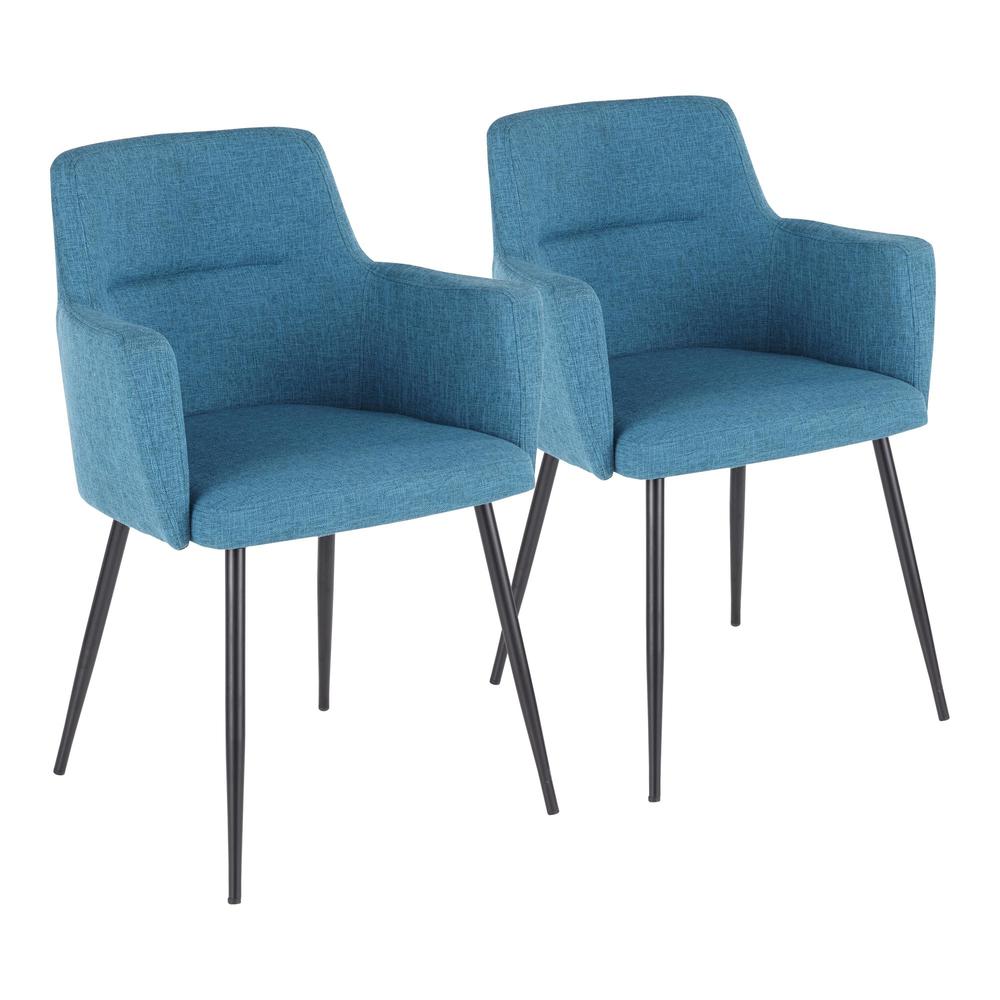 Andrew Contemporary Dining/Accent Chair in Black with Teal Fabric - Set of 2. Picture 1