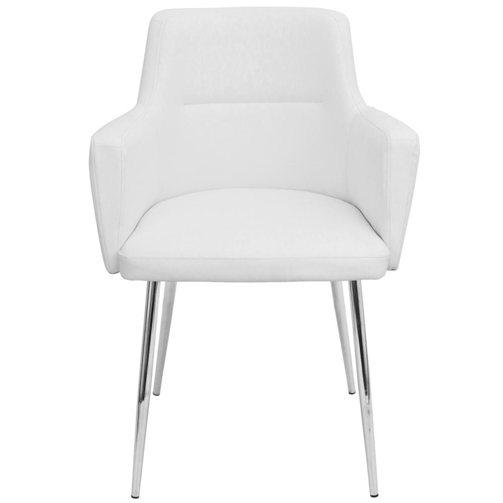 Andrew Contemporary Dining/Accent Chair in Chrome and White Faux Leather - Set of 2. Picture 6