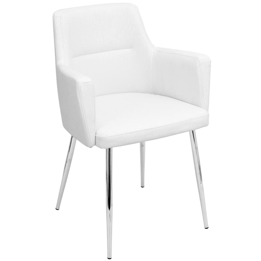 Andrew Contemporary Dining/Accent Chair in Chrome and White Faux Leather - Set of 2. Picture 2