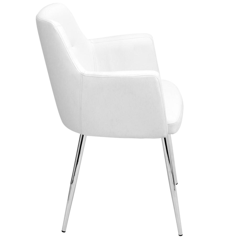 Andrew Contemporary Dining/Accent Chair in Chrome and White Faux Leather - Set of 2. Picture 3