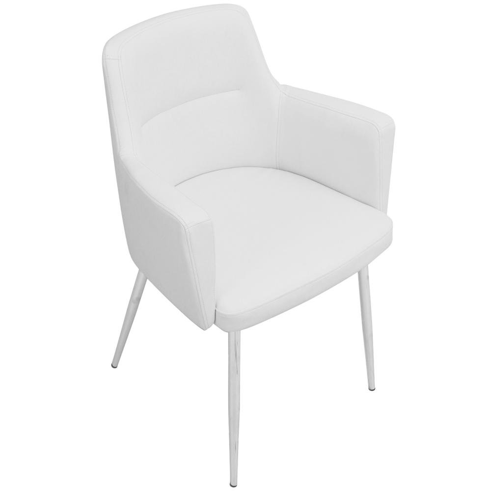 Andrew Contemporary Dining/Accent Chair in Chrome and White Faux Leather - Set of 2. Picture 7