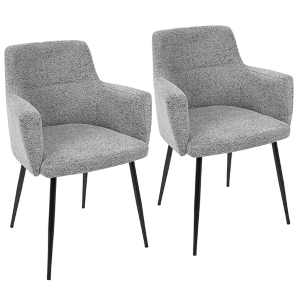 Andrew Contemporary Dining/Accent Chair in Chrome and Grey Faux Leather - Set of 2. Picture 1