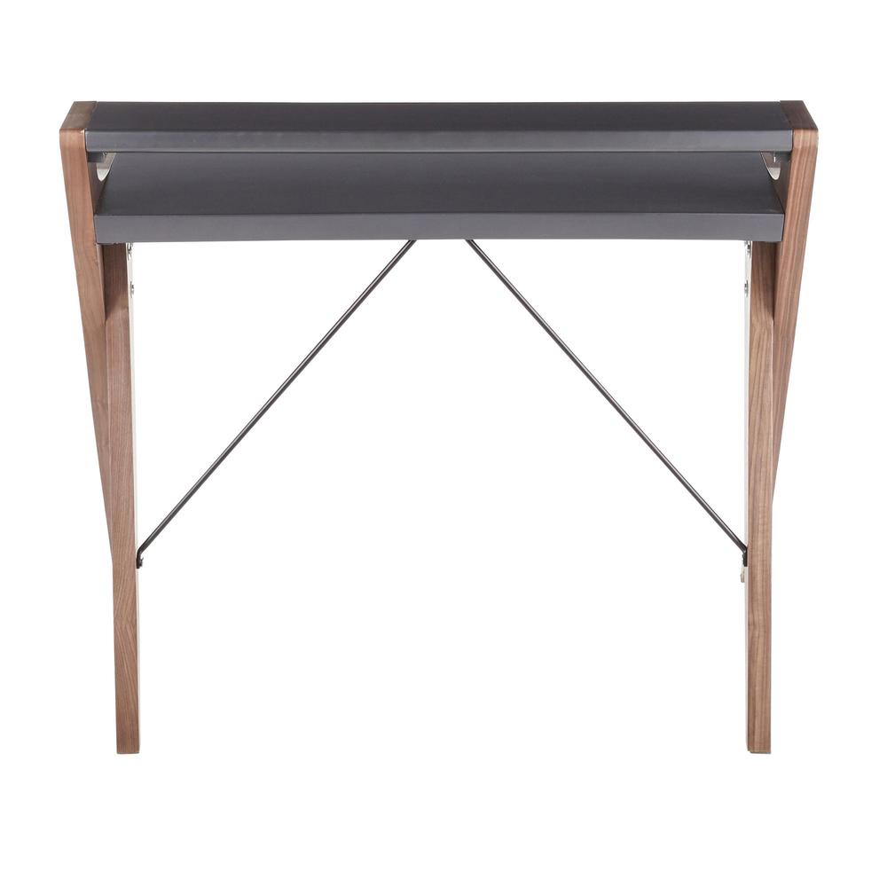Archer Contemporary Desk in Walnut Wood with Grey Wood Top. Picture 4