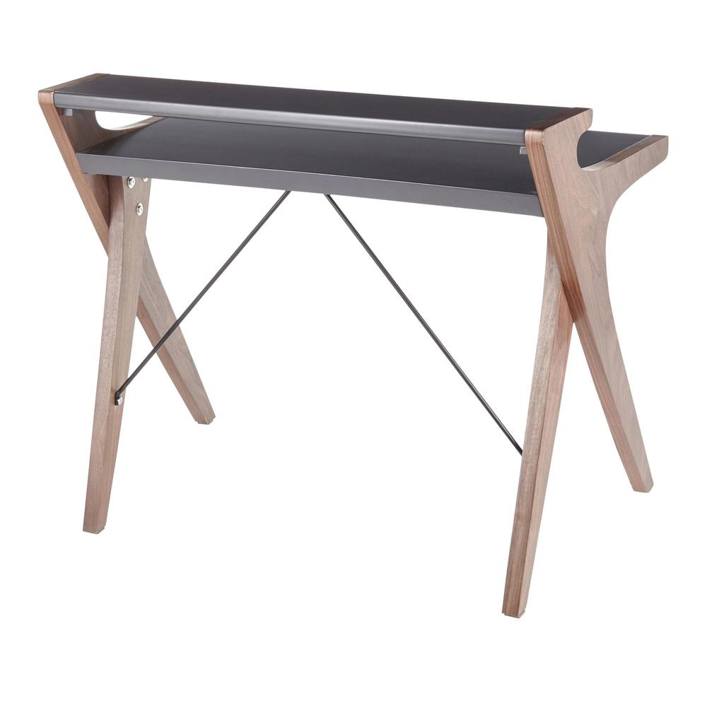 Archer Contemporary Desk in Walnut Wood with Grey Wood Top. Picture 3