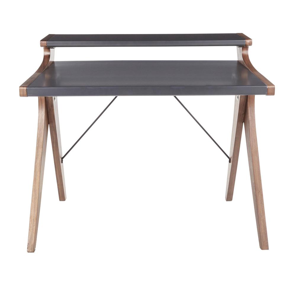 Archer Contemporary Desk in Walnut Wood with Grey Wood Top. Picture 5