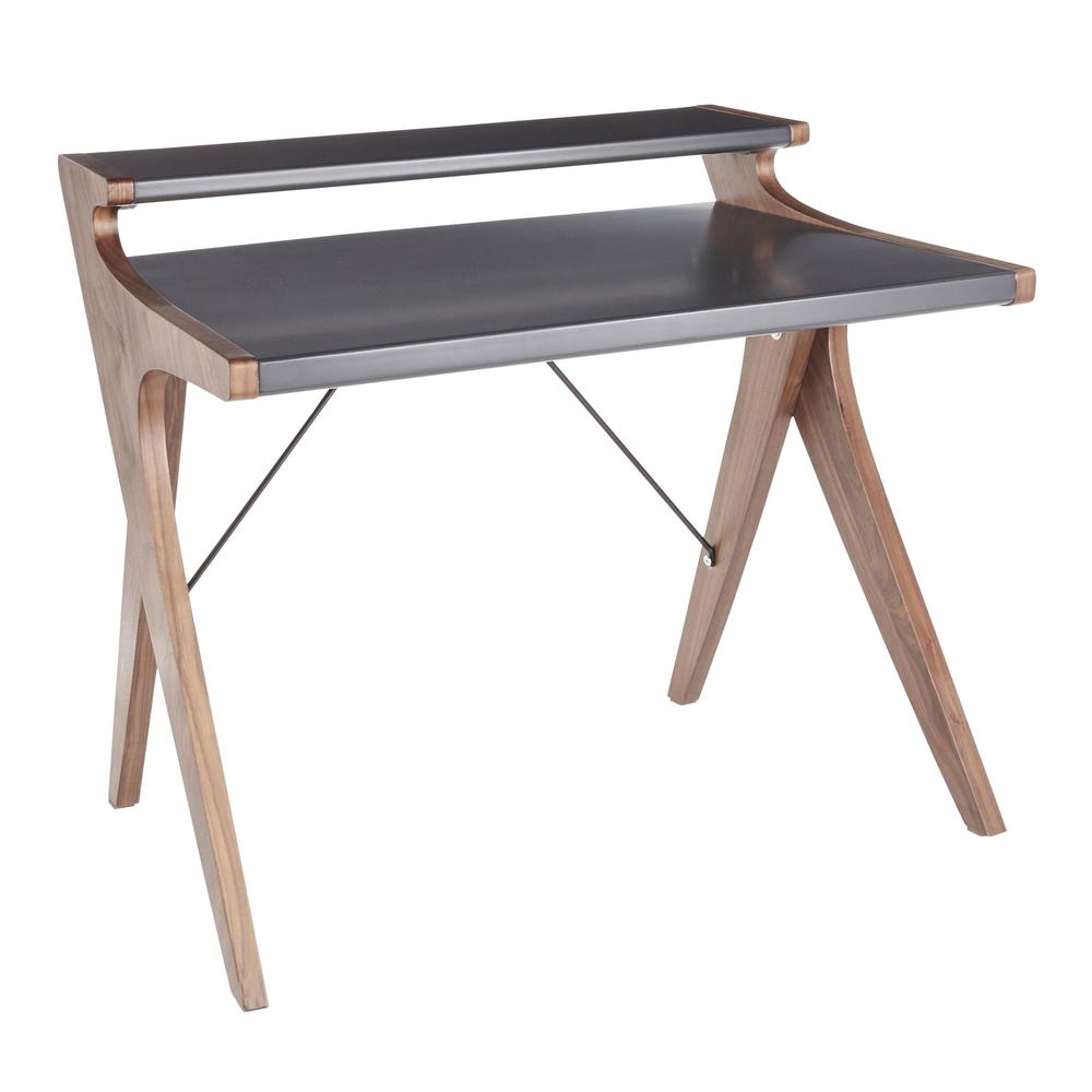 Archer Contemporary Desk in Walnut Wood with Grey Wood Top. Picture 1