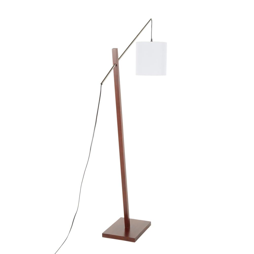 Arturo Contemporary Floor Lamp in Walnut Wood and White Fabric Shade. Picture 4