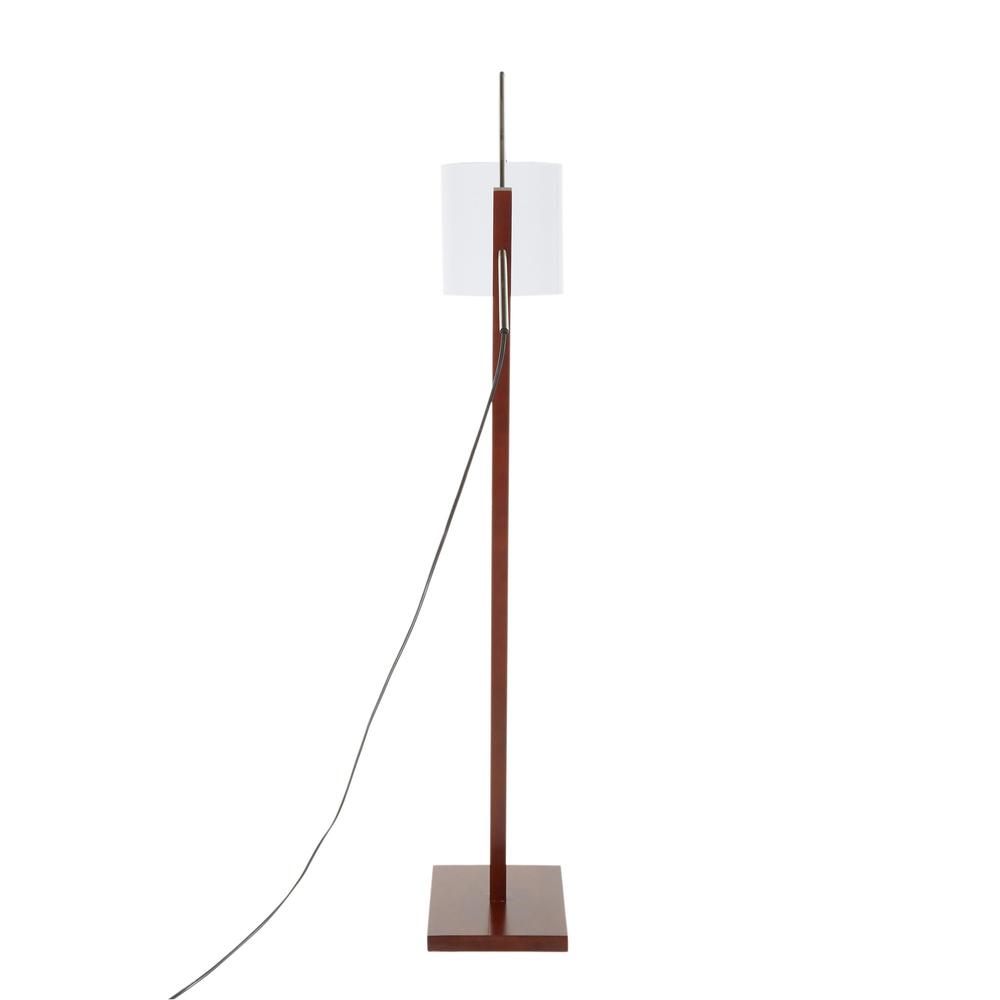 Arturo Contemporary Floor Lamp in Walnut Wood and White Fabric Shade. Picture 5