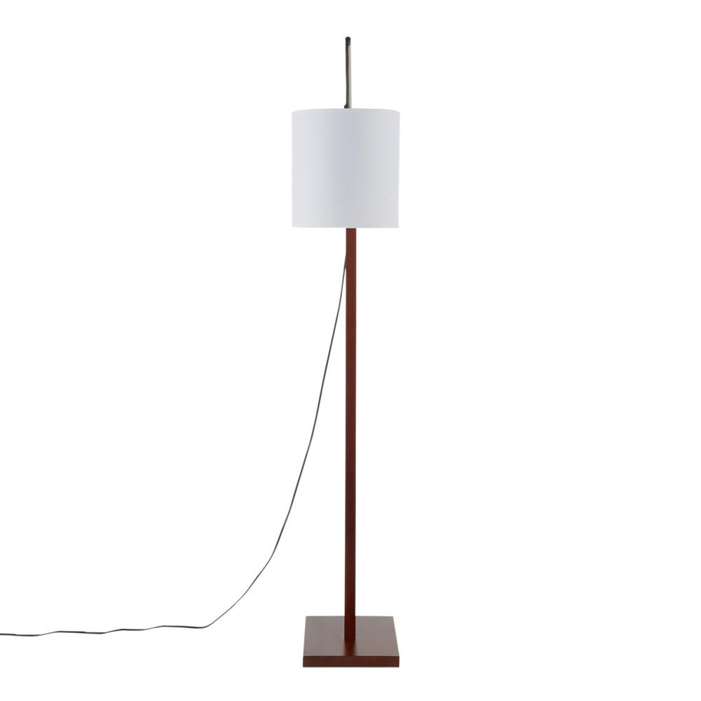 Arturo Contemporary Floor Lamp in Walnut Wood and White Fabric Shade. Picture 6