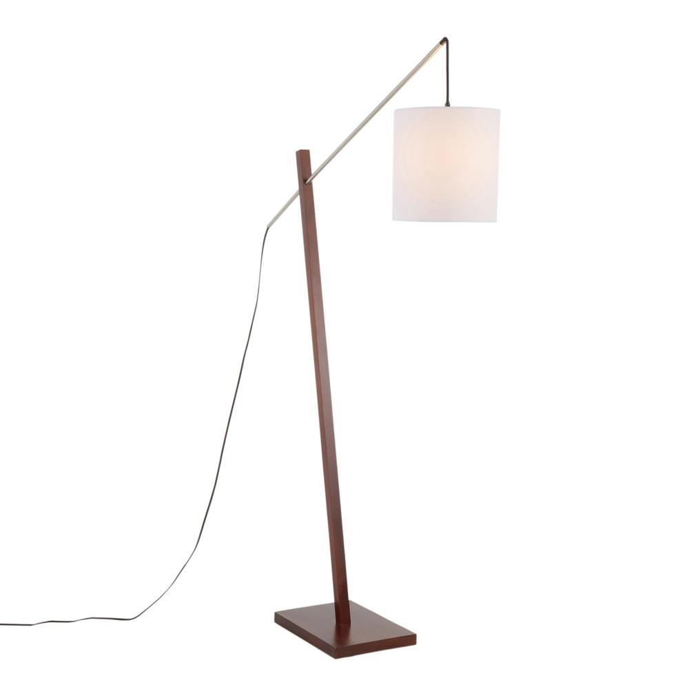 Arturo Contemporary Floor Lamp in Walnut Wood and White Fabric Shade. Picture 2
