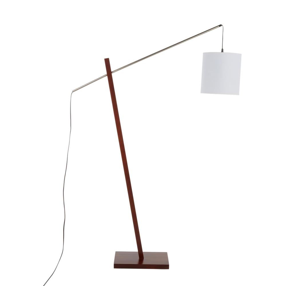 Arturo Contemporary Floor Lamp in Walnut Wood and White Fabric Shade. Picture 3
