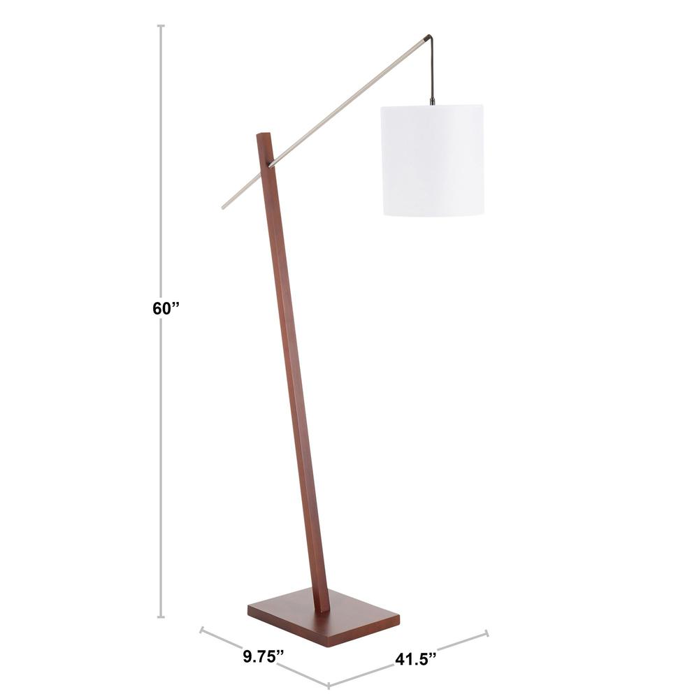 Arturo Contemporary Floor Lamp in Walnut Wood and White Fabric Shade. Picture 11