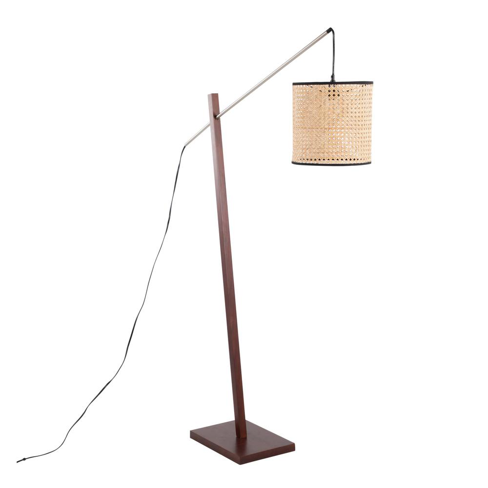 Walnut Wood, Satin Nickel, Rattan Arturo Floor Lamp. Picture 1
