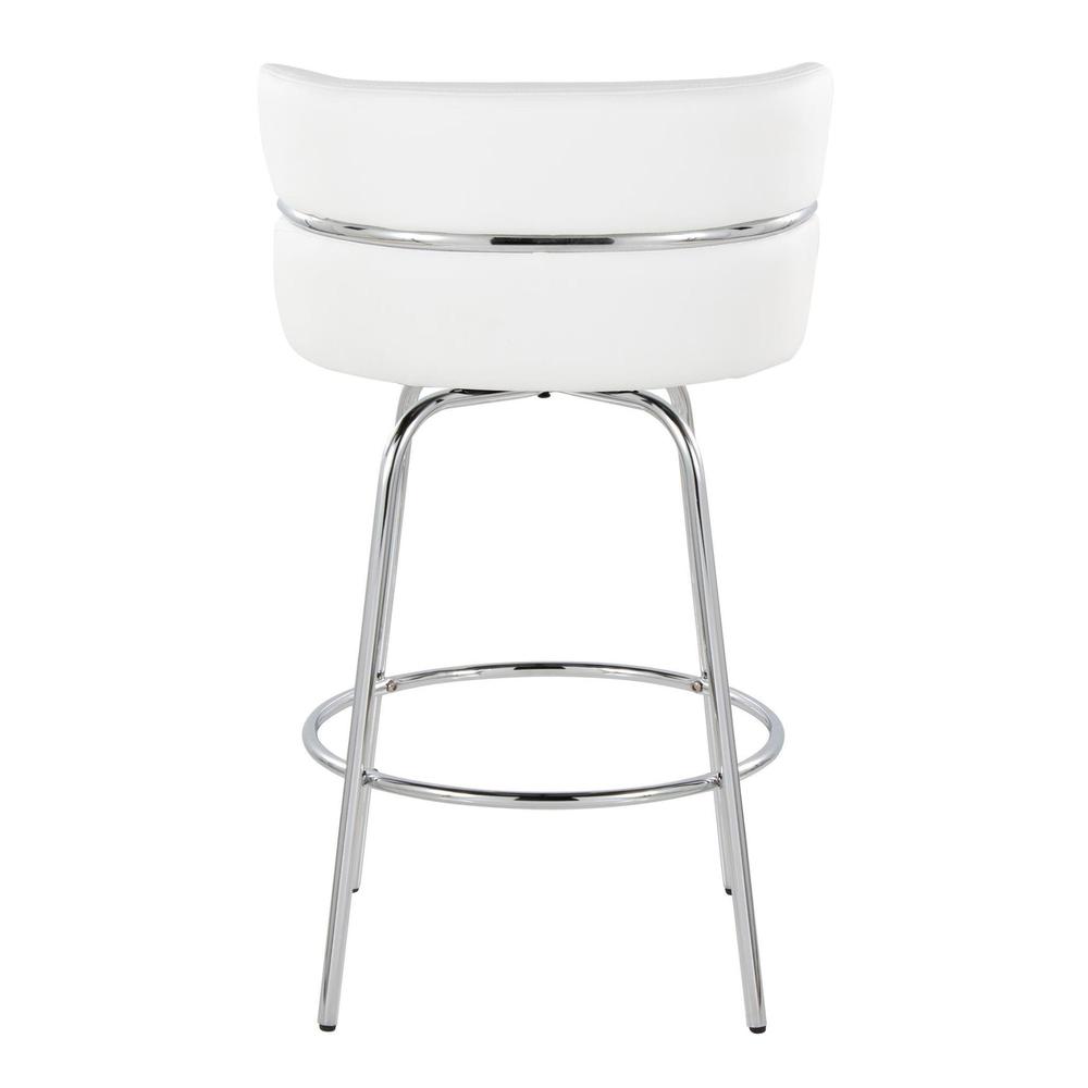 Chrome Metal, White PU Cinch Claire 26" Fixed-Height Counter Stool - Set of 2. Picture 5