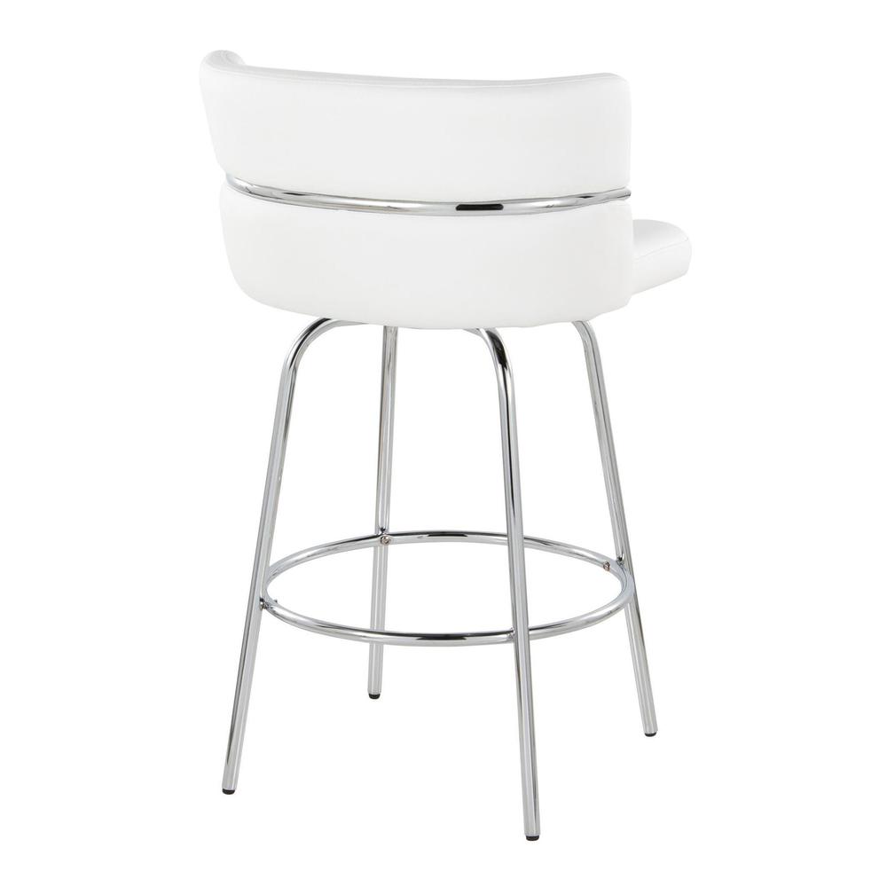 Chrome Metal, White PU Cinch Claire 26" Fixed-Height Counter Stool - Set of 2. Picture 4