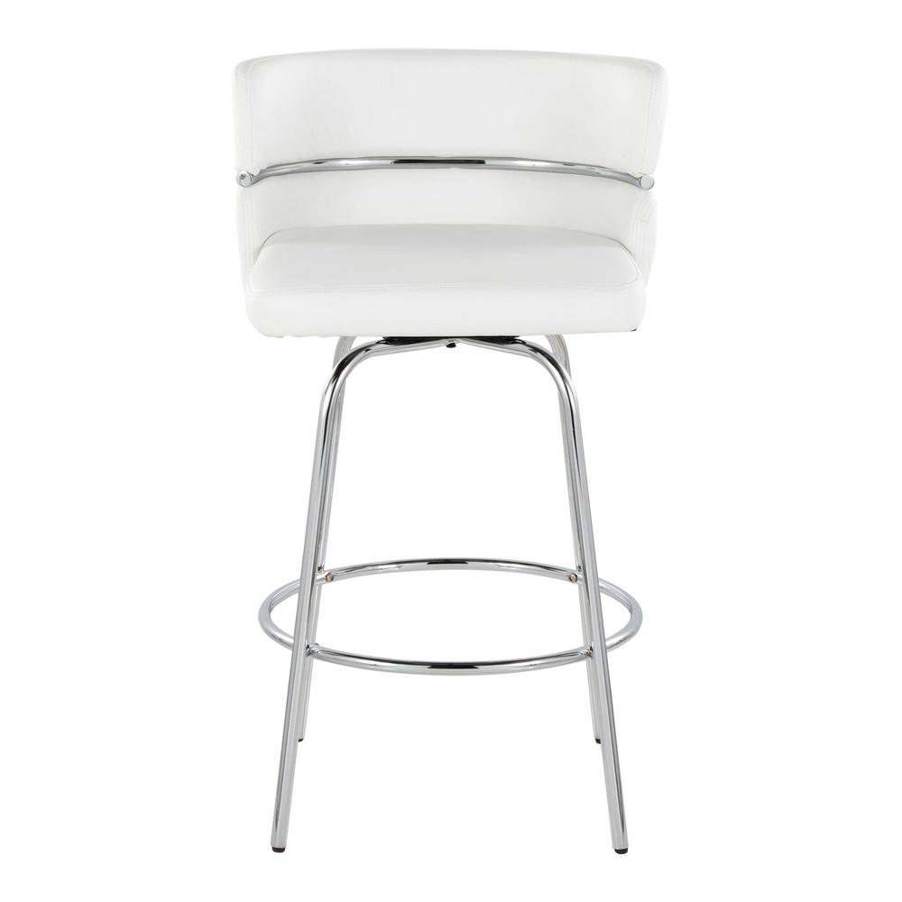 Chrome Metal, White PU Cinch Claire 26" Fixed-Height Counter Stool - Set of 2. Picture 6