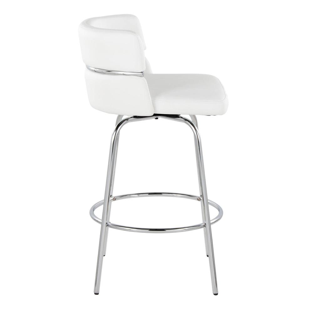 Chrome Metal, White PU Cinch Claire 26" Fixed-Height Counter Stool - Set of 2. Picture 3