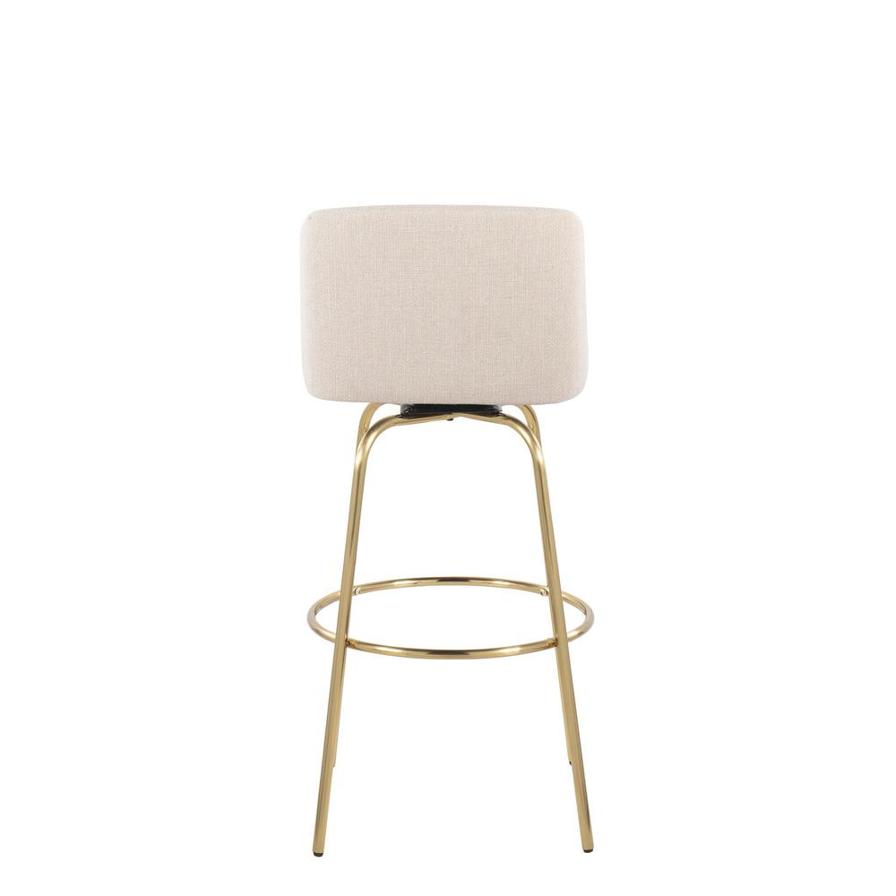 Cream Noise Fabric, Gold Metal Toriano 30" Fixed Height Barstool - Set of 2. Picture 5