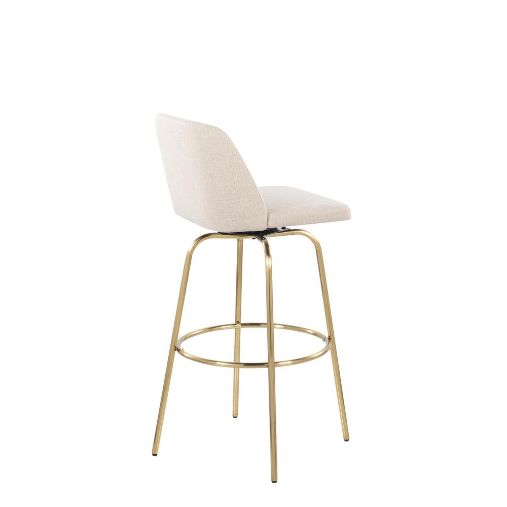 Cream Noise Fabric, Gold Metal Toriano 30" Fixed Height Barstool - Set of 2. Picture 4